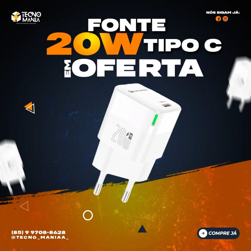 Fonte 20W Tipo C em Oferta
